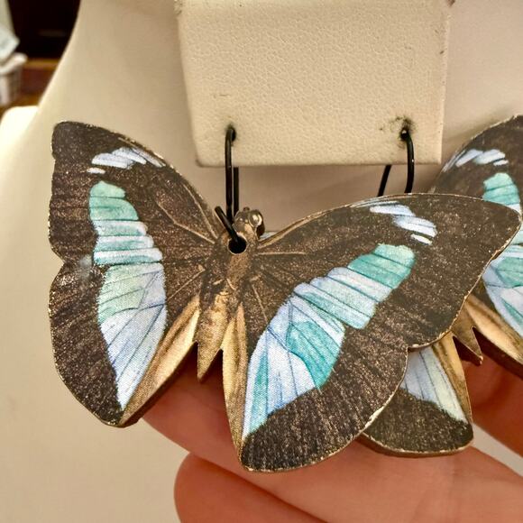 Blue Woodland Butterfly Artisan Earrings - Picture 5 of 6